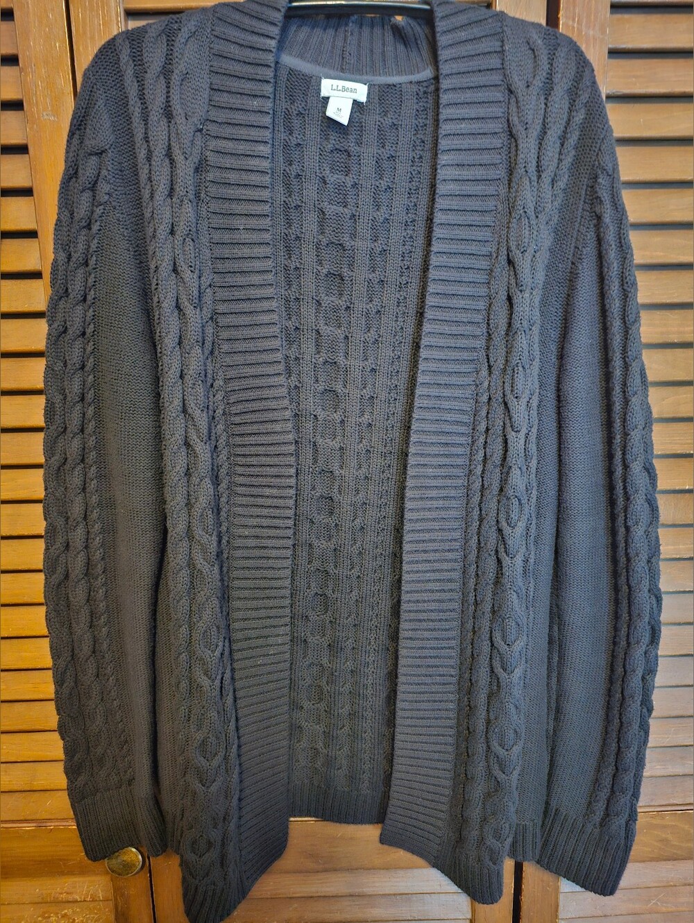 L.L.Bean Navy Cable Knit Open-Front Cardigan — Size Medium